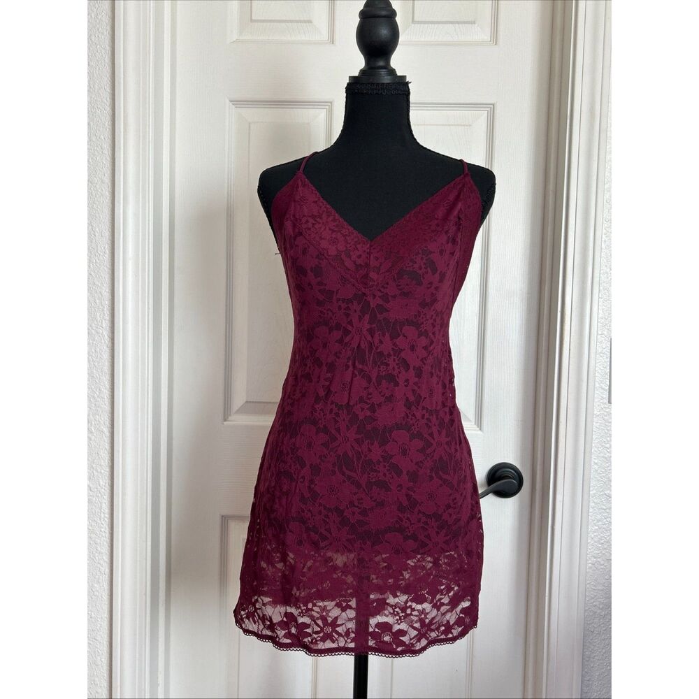 Victoria's Secret Women's Burgundy Lace Babydoll Slip Nightie